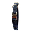 Load image into Gallery viewer, A dark navy blue woven dog collar with gold-tone hardware