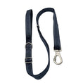 Load image into Gallery viewer, A dark navy blue leather dog leash with silver metal hardware, including a D-ring and a heavy-duty hook clasp,