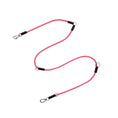 Load image into Gallery viewer, A pink braided rope leash with black protective sleeves and silver metal snap hooks on both ends, displayed on a clean white background.
