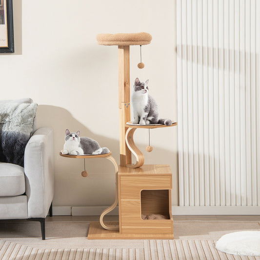 Wooden Cat Tree with Solid Wood Post
