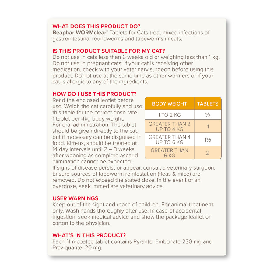 Beaphar Wormclear Cat (2 tablets)