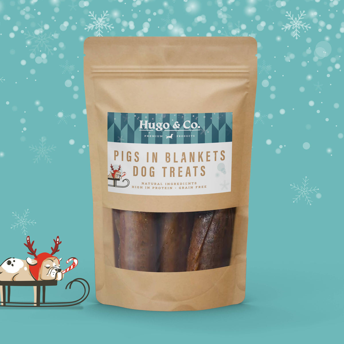 Christmas Pigs In Blankets Dog Treat Bag 100g
