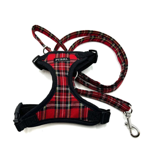 Red Tartan Cat Harness & Lead